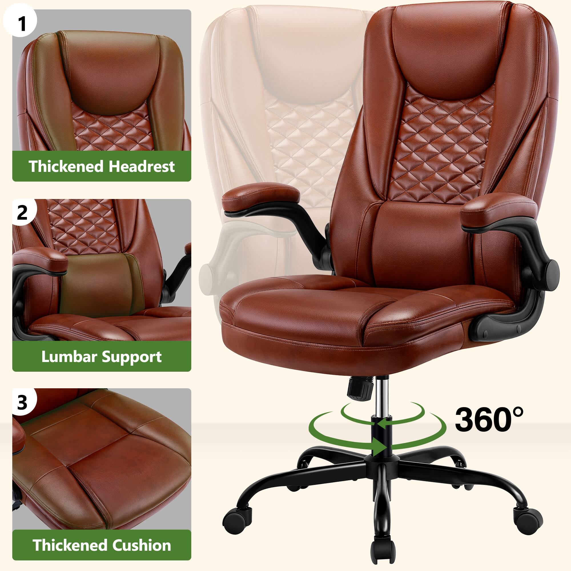1. Thickened Headrest
2. Lumbar Support
3. 360° Thickened Cushion
