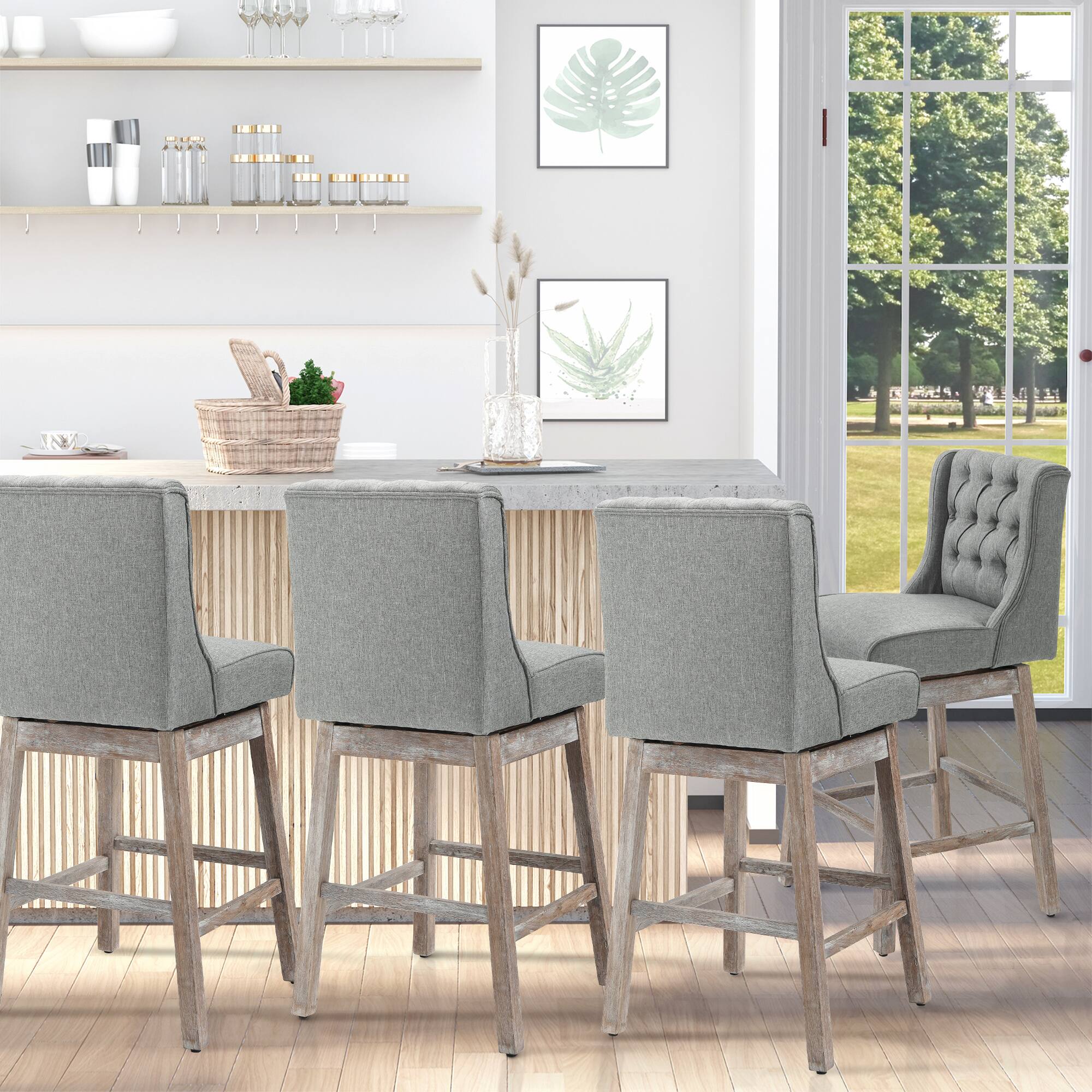 Alt View 8. Homcom - Set of 2 Bar Height Kitchen Stools with Swivel Seat - Grey.