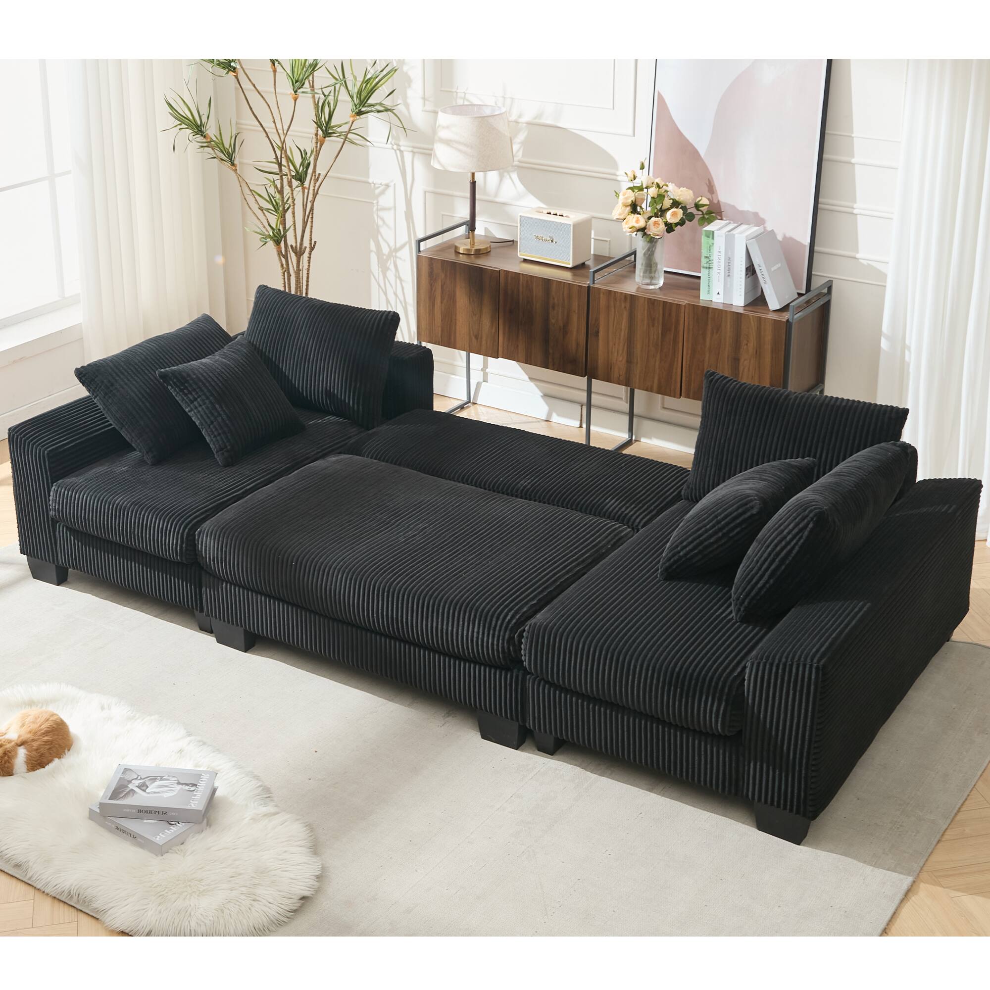 Alt View 1. Roomtec - NEW ARRIVED VIDEO PROVIDED 114 inch Sleeper SofaU Shaped Sofa Pull Out BedConvertible Oversize 2 in 1 Sleeper Sofa - Black.