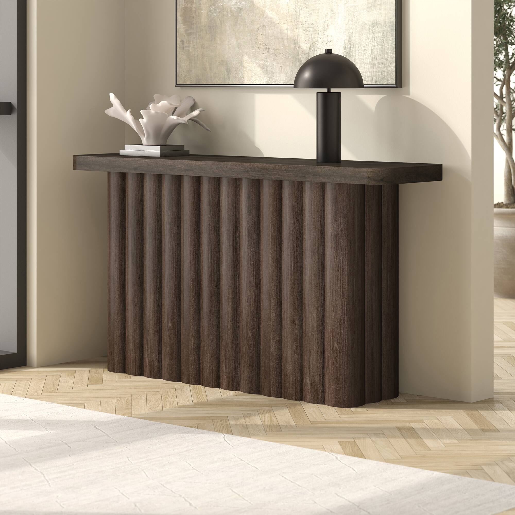 Alt View 3. Hudson&Canal - Olie 55" Wide Rectangular Fluted Console Table - Brown.