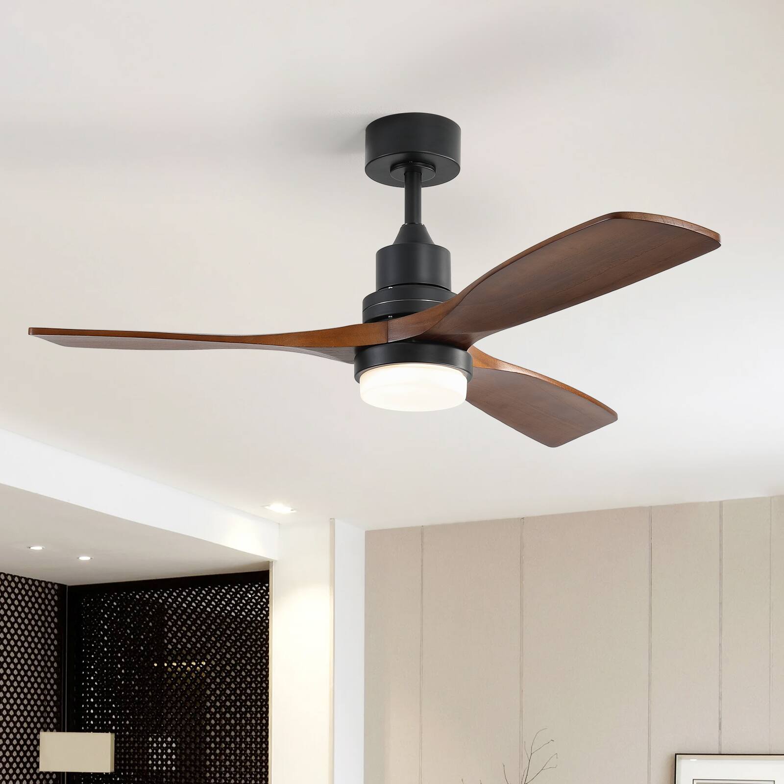 Alt View 4. Sofucor - 52 Inch Smart Ceiling Fan Integrated LED Light Kit with Remote/APP/Alexa Control For Farmhouse Bedroom Living Room - Black.
