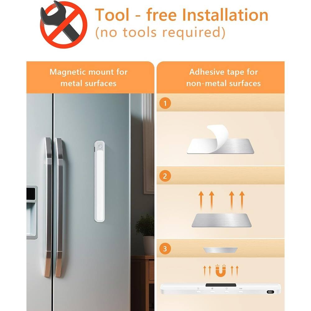 Tool - free Installation (no tools required)

Magnetic mount for metal surfaces

Adhesive tape for non-metal surfaces

1

2

3