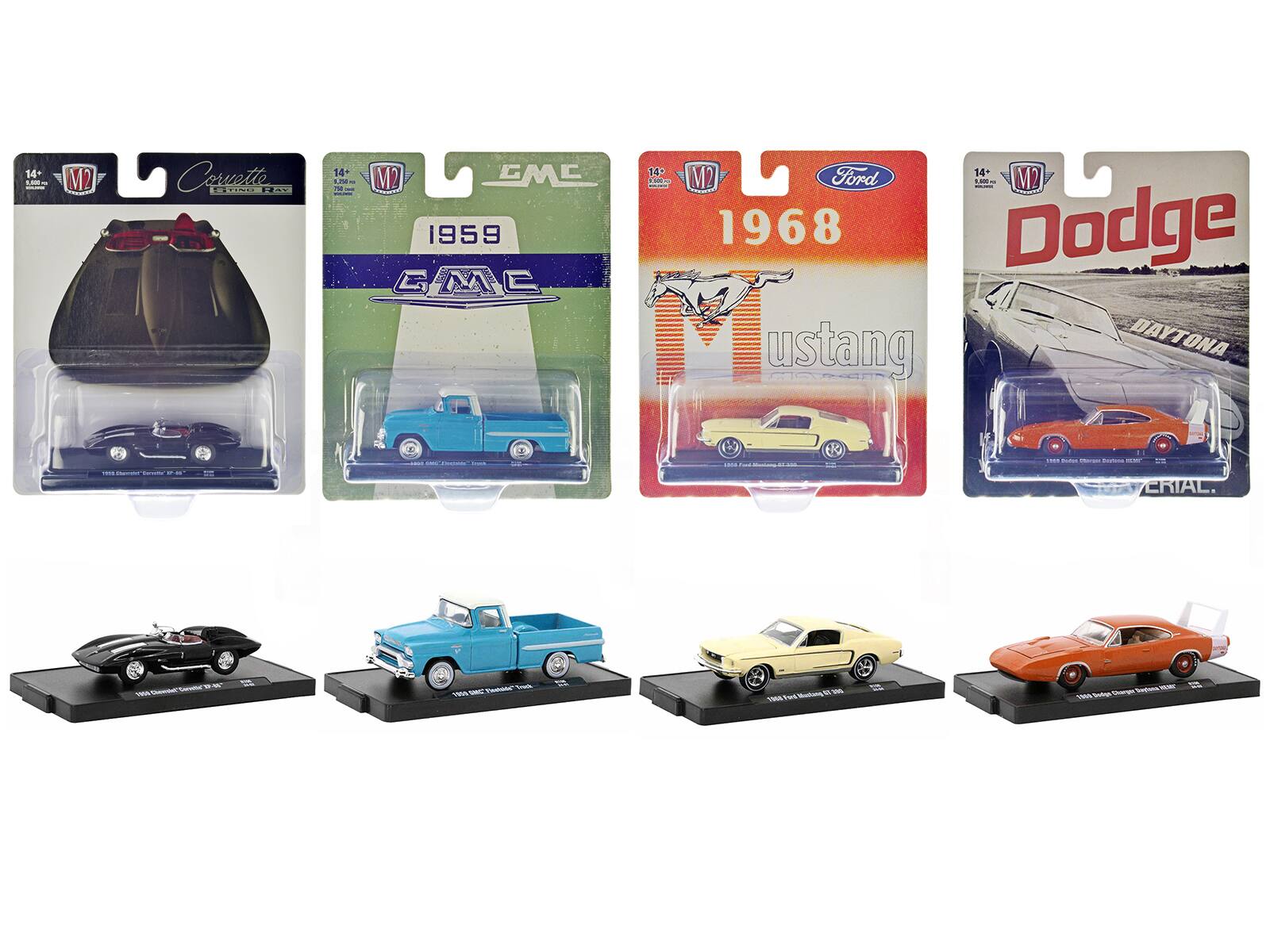 14+  
M2 Corvette  
14+  
M2 1959 GMC  
14+  
M2 1968 Ford Mustang  
14+  
M2 Dodge Daytona  

1959 GMC  
1968 Ford Mustang  
1968 Dodge Daytona