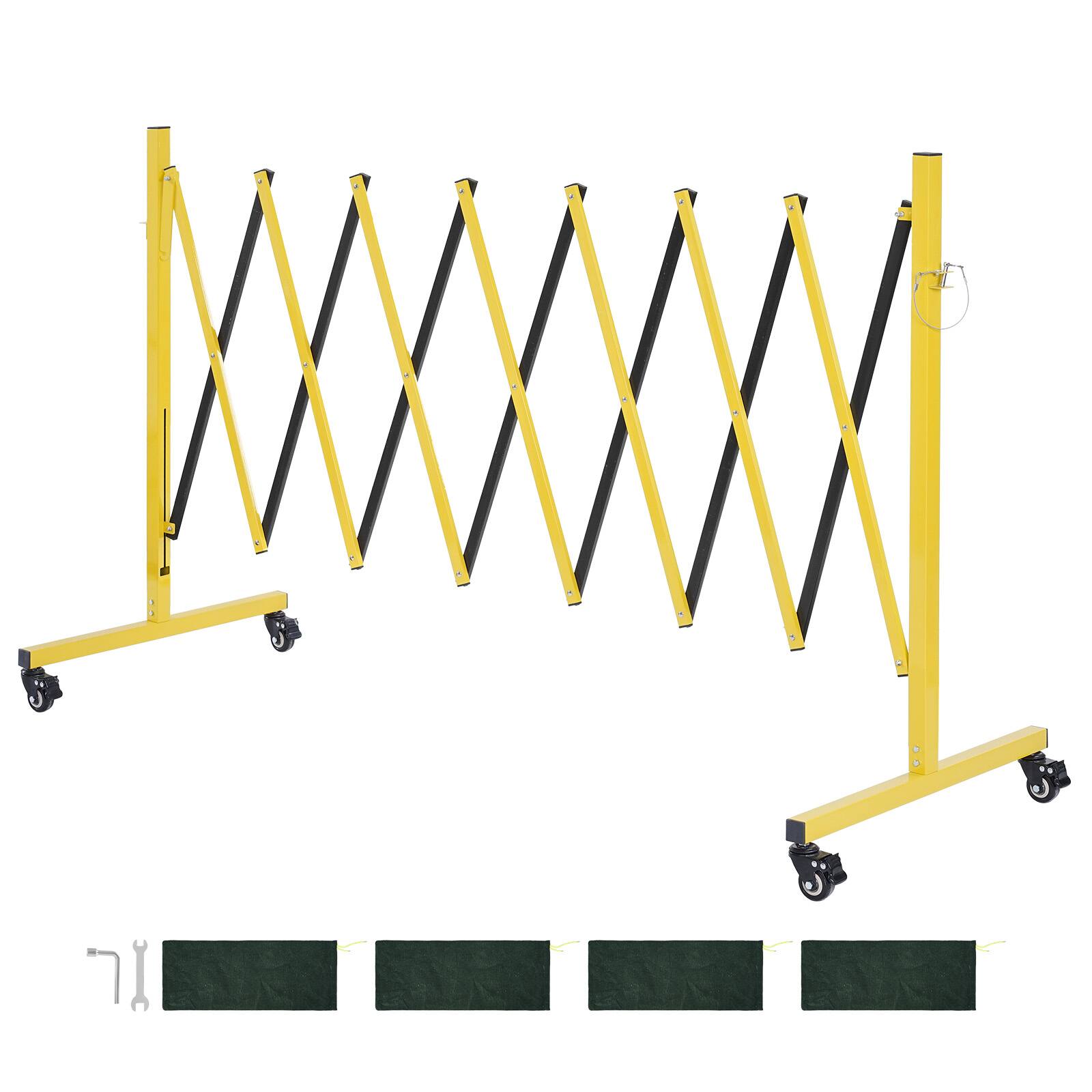 Alt View 5. VEVOR - Industrial Expandable Barricade, 12FT Expandable Safety Barrier, Flaxible Mobile Barricade with Locking Casters - Yellow + Black.