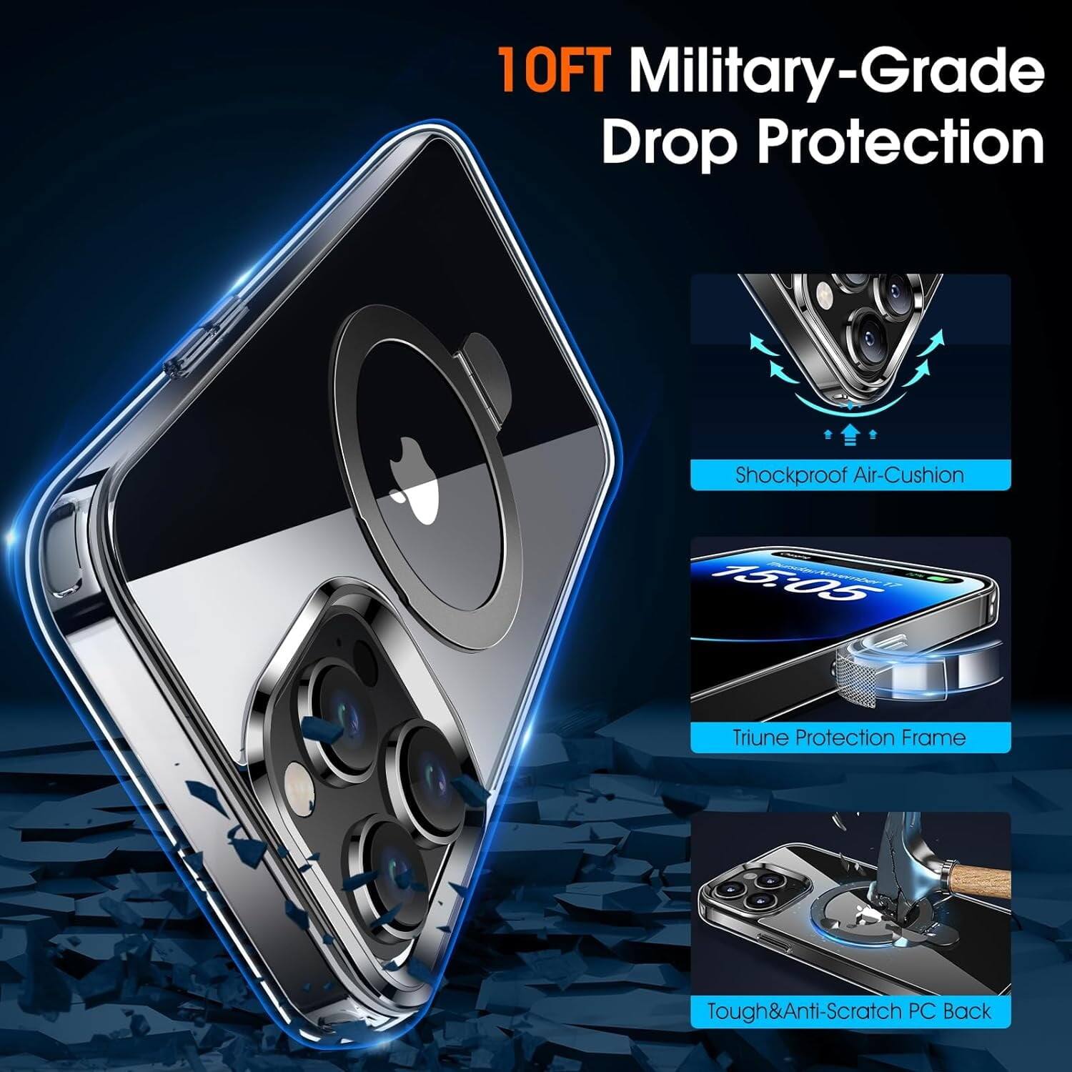 10FT Military-Grade Drop Protection

Shockproof Air-Cushion

Triune Protection Frame

Tough & Anti-Scratch PC Back