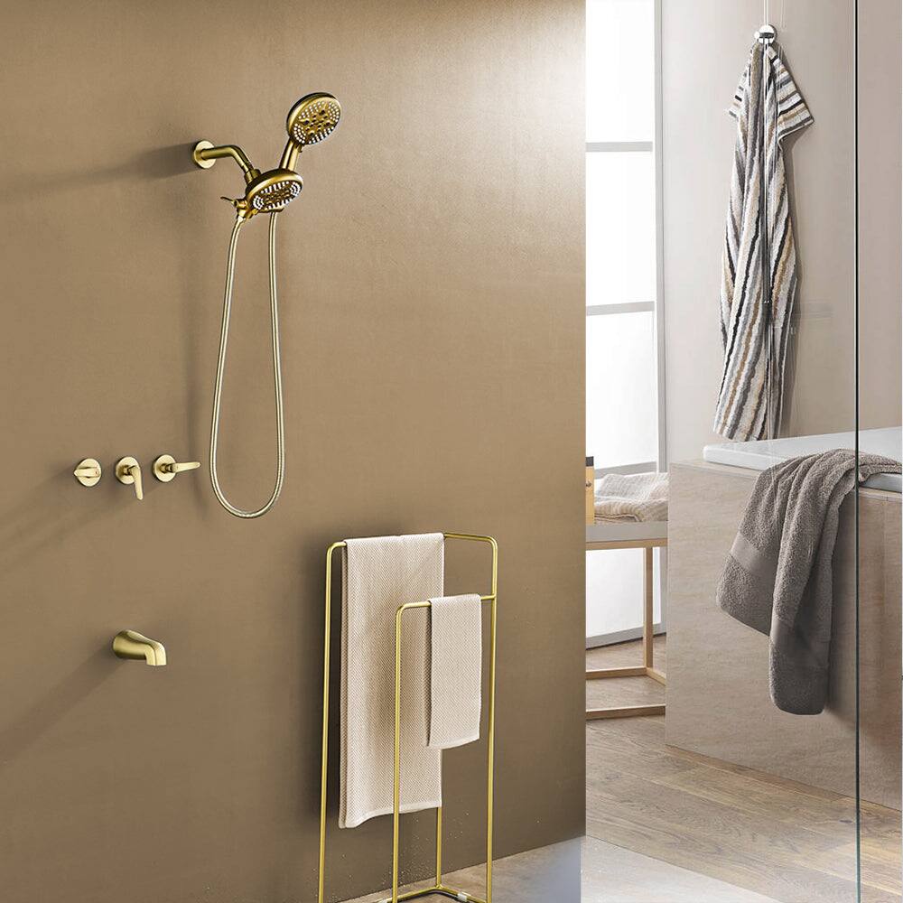 Alt View 3. Boyel Living - Brushed Gold Shower Set with Five Function Dual Shower Heads and Three Handle Control - Brushed Gold.