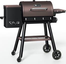 KingChii - 595-sq in Brown Outdoor Wood Pellet Grill and Smoker with 13.2-lb Hopper and 500°F Max Heat