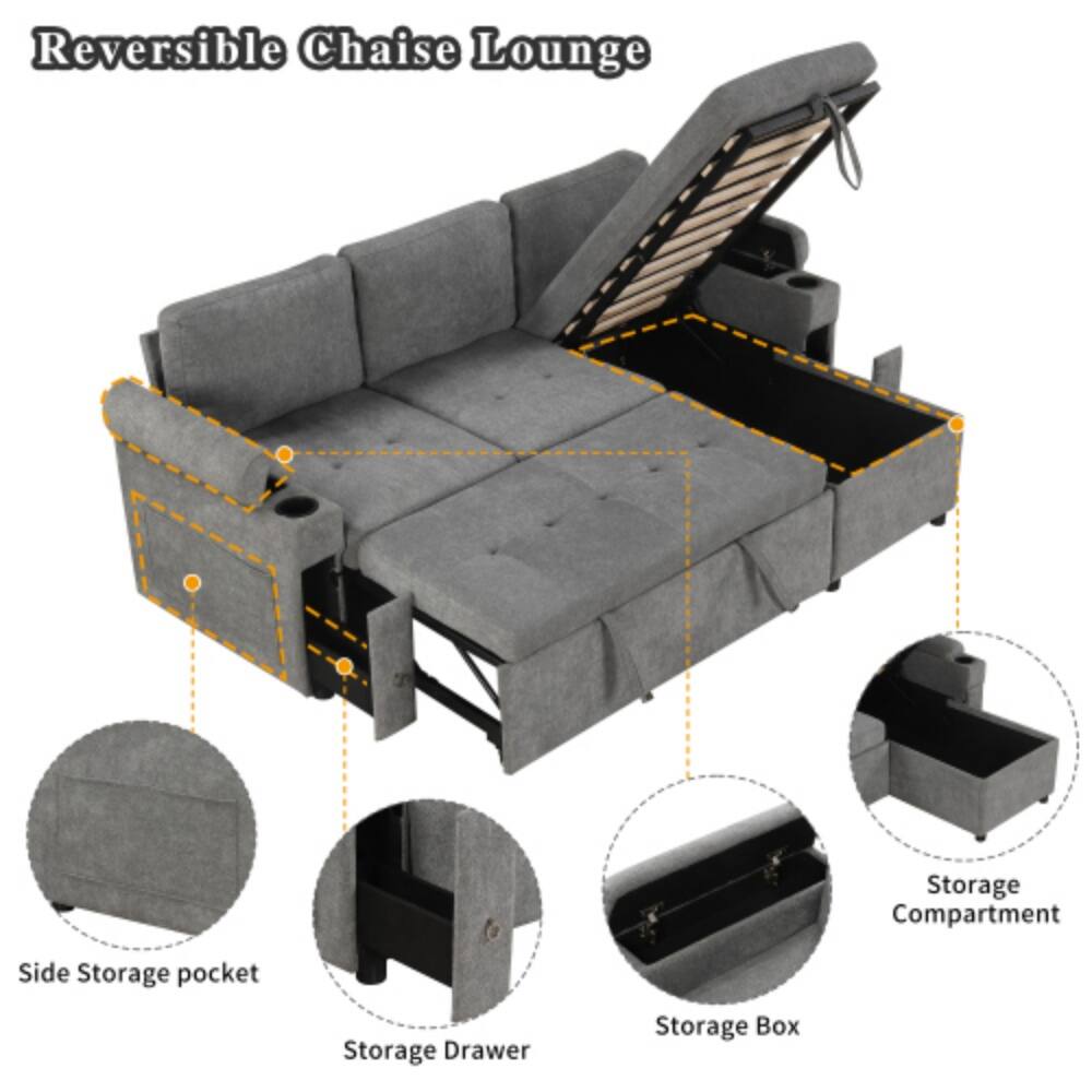 Reversible Chaise Lounge

- Side Storage pocket
- Storage Drawer
- Storage Box
- Storage Compartment