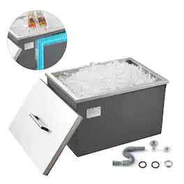 VEVOR - Drop in Ice Chest, 20"L x 14"W x 12"H Stainless Steel Drop in Cooler, 31.7 Quart Commercial Ice Bin with Pot Lid - Silver