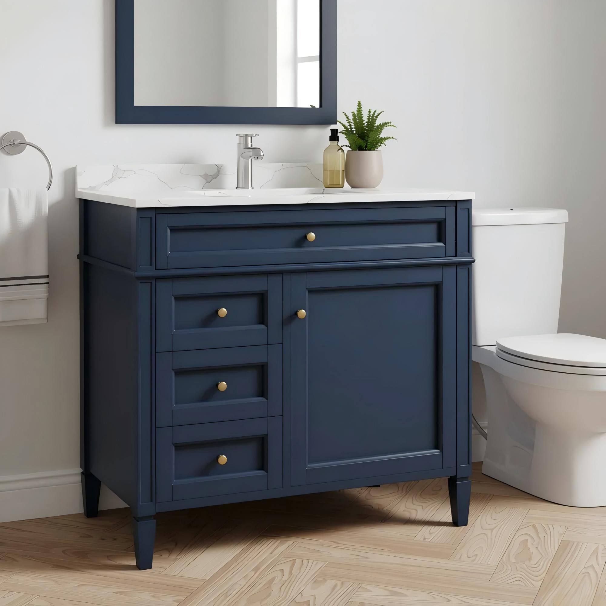 Alt View 1. Boyel Living - 36 Inch Modern Bathroom Vanity Cabinet Without Sink Solid Wood Frame Blue - Blue.