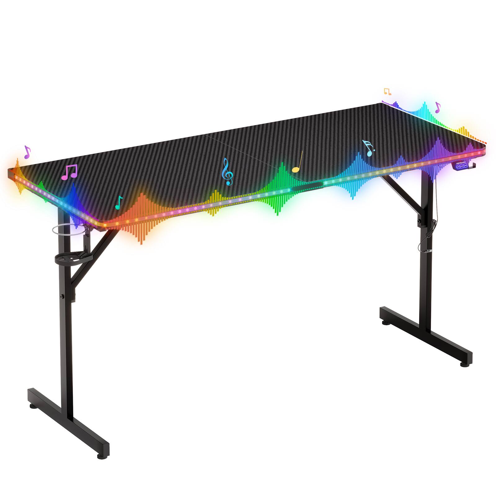 Alt View 5. RSPGAME - 55 Inch Gaming Desk with Sound-Reactive Light, Computer Desk with Holder and Hook, PC Gaming Table for Home Office - Black.