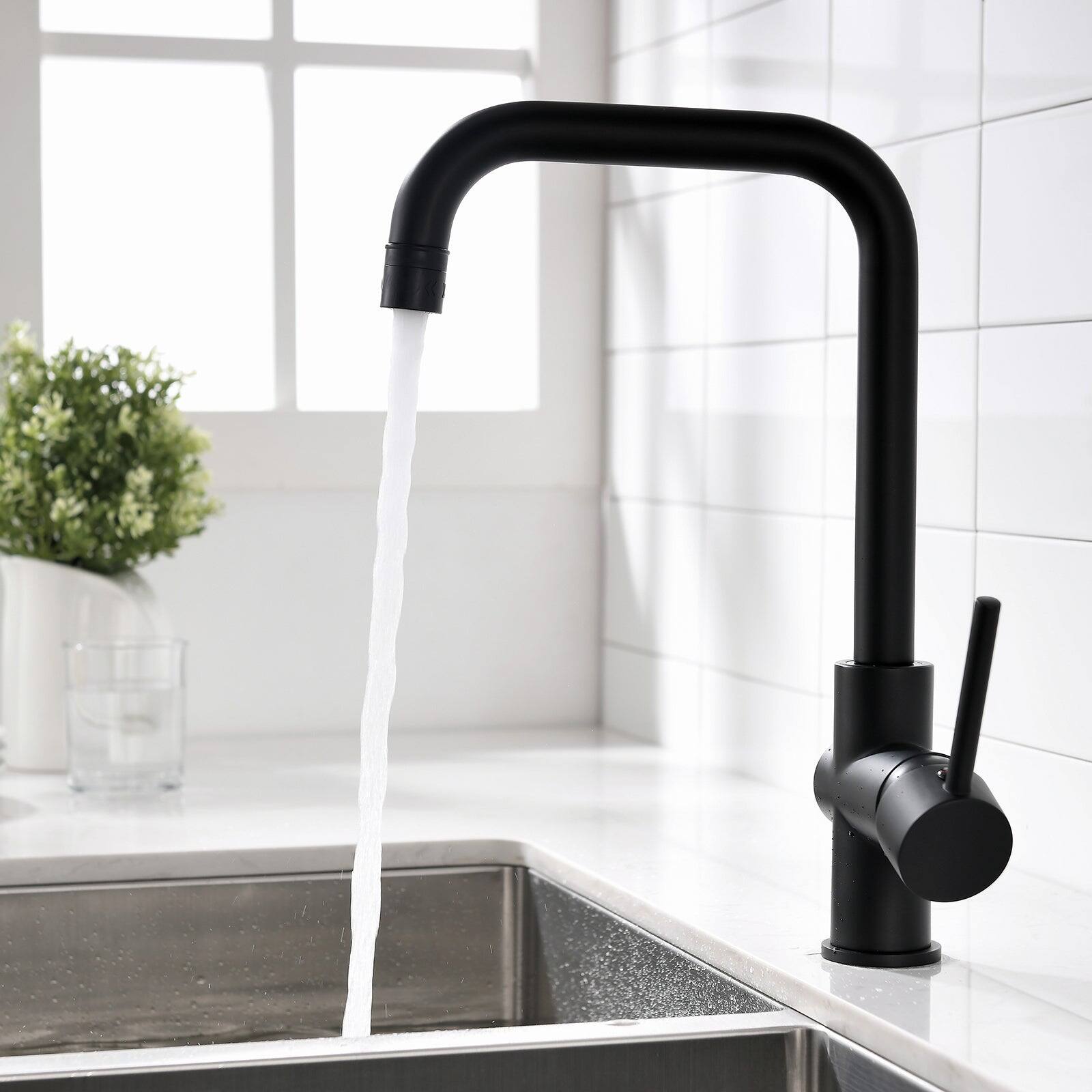 Alt View 5. Boyel Living - Black Single Handle Sprayer Kitchen Faucet Stainless Steel - Black.
