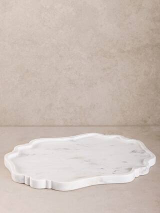 Front. GAURI KOHLI - Cascade Marble Tray - Shades of white.