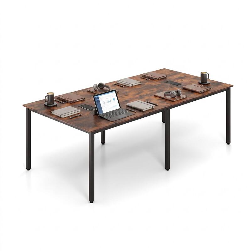 Left. WELLFOR - 8 ft Conference Room Table for 8-10 People, Rectangular Meeting Boardroom Table for Office - Rustic Brown.
