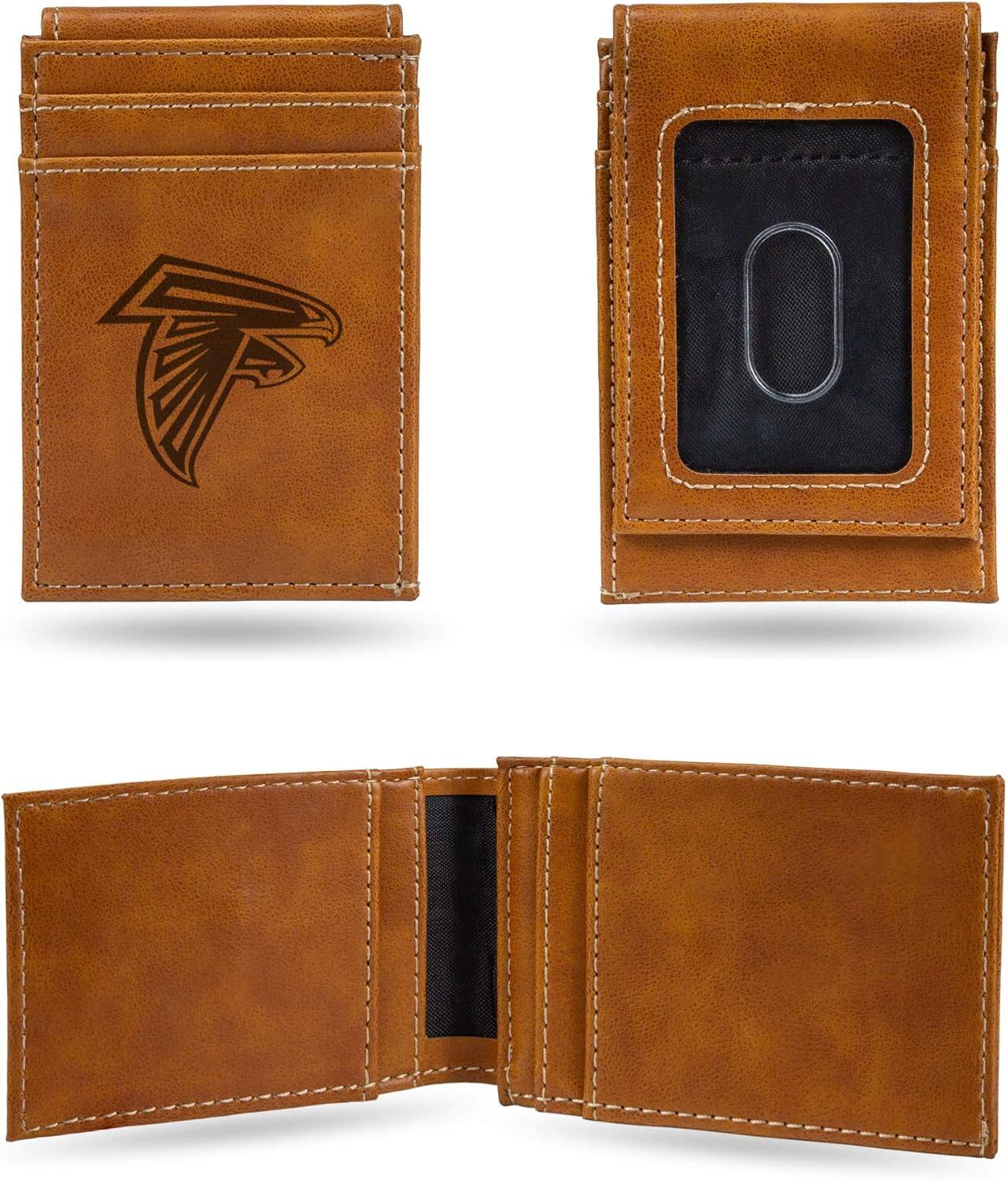 Front. Rico Industries - Atlanta Falcons NFL Laser Engraved Brown Front Pocket Wallet/Money Clip - Multi.