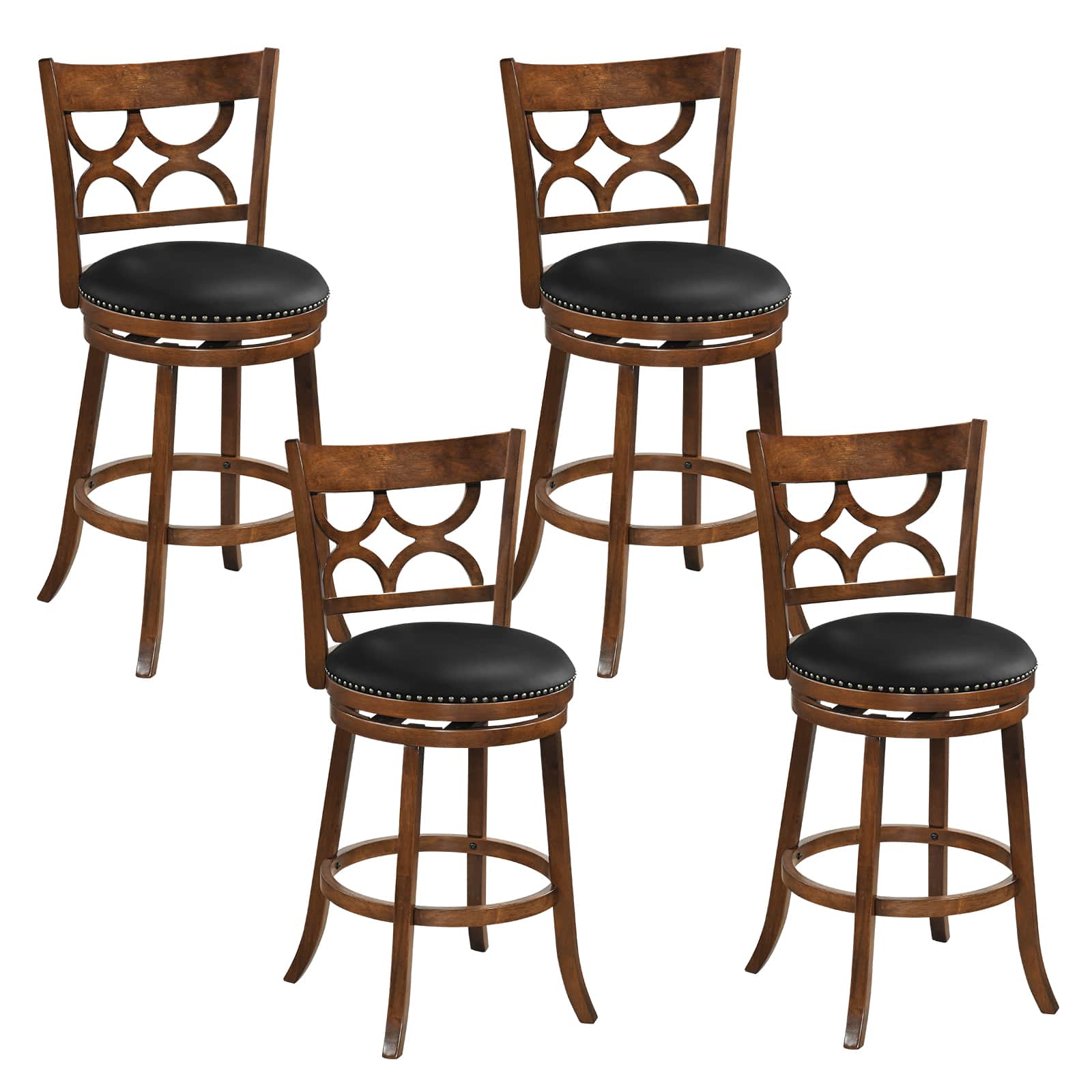 Photos - Chair S-Tools Gymax - 31'' Bar Height Stools Set of 4 w/Rubber Wood Frame Upholstered Seat & Footrest - Brown GYM20257 