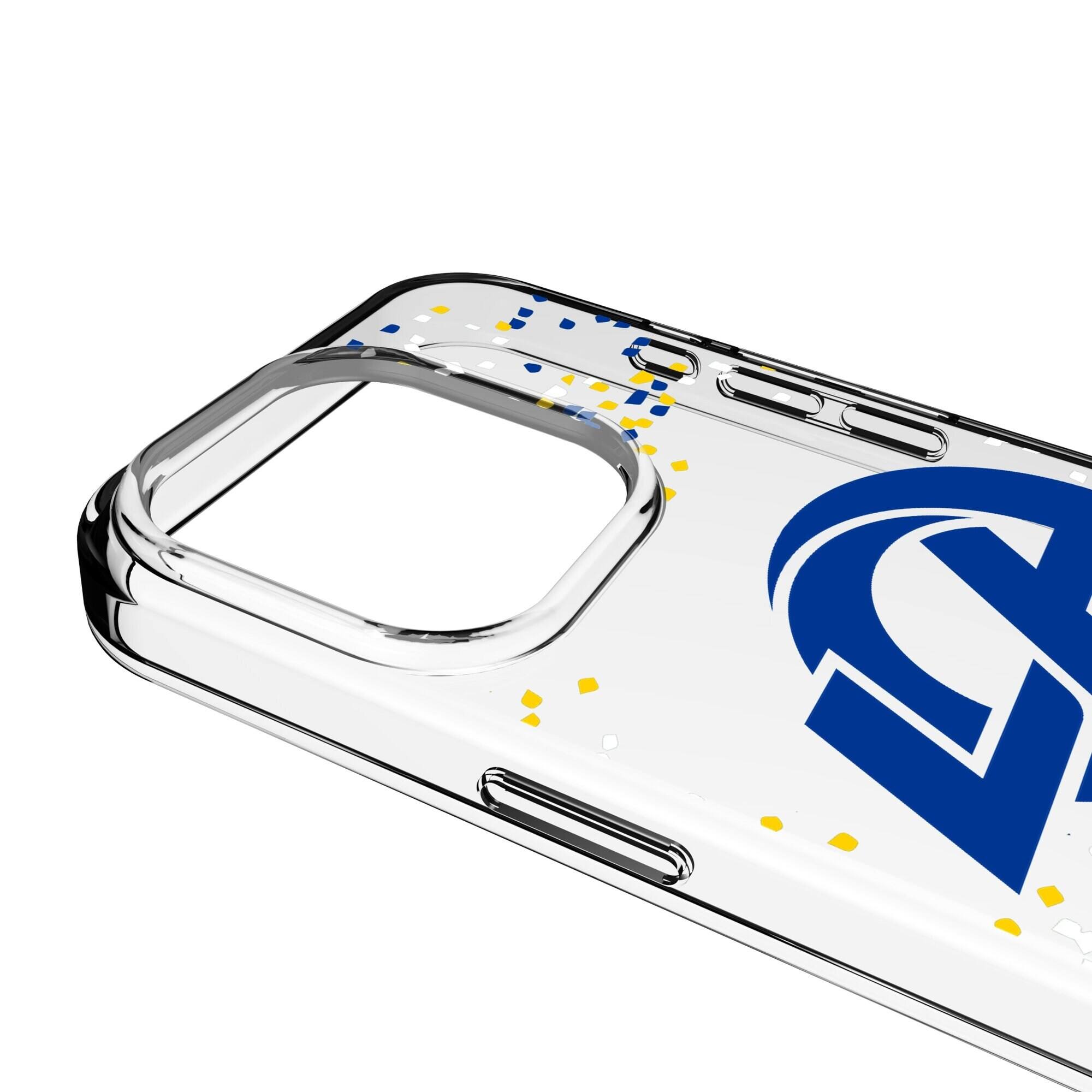 Alt View 2. Keyscaper - Los Angeles Rams iPhone Clear Case with Confetti Design - 15 Pro Max - Multicolor.