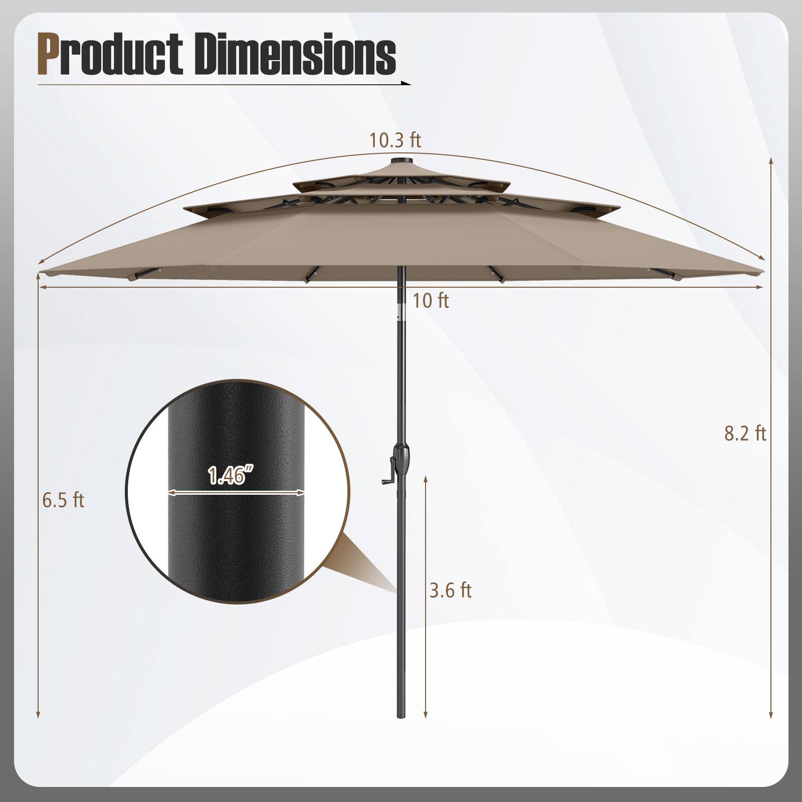 Product Dimensions: 10.3 ft, 10 ft, 8.2 ft, 6.5 ft, 1.46", 3.6 ft