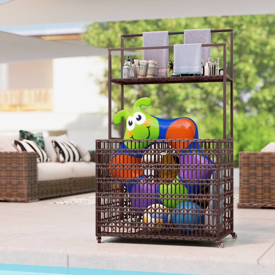 Outsunny Wicker Pool Float Storage Organizer, PE Rattan Pool Float ...