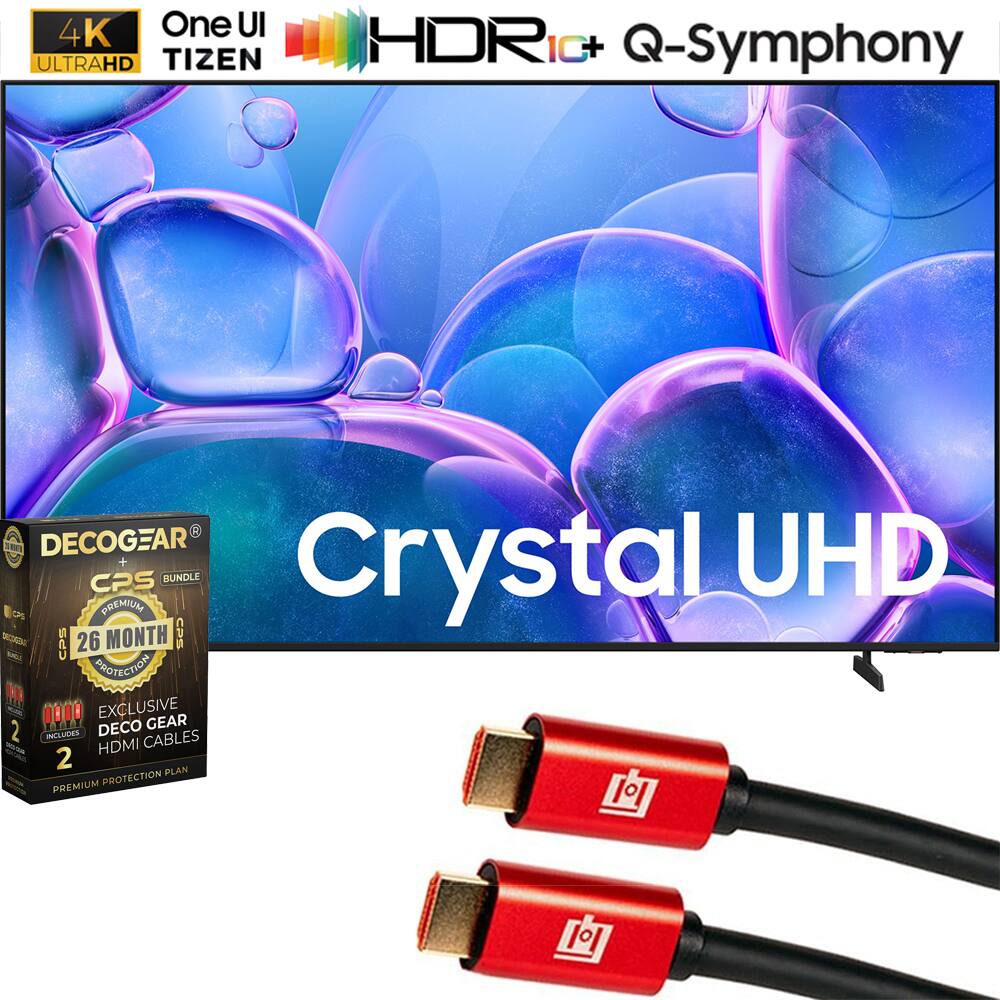 4K One UI ULTRAHD TIZEN HDR IC+ Q-Symphony  
Crystal UHD  
DECOGEAR UHD CP CPS PREMIUM BUNDLE  
26 MONTH COS - PROTECTION  
EXCLUSIVE DECO GEAR HDMI CABLES - 2 IN 1  
PREMIUM PROTECTION PLAN