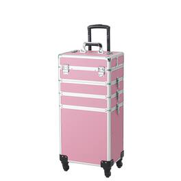 Winado - 4 in 1 Makeup Train Case Rolling Cosmetic Large Capacity Organizer Key 360°Swivel Wheels for Nail Dresser Hairstylists - Pink