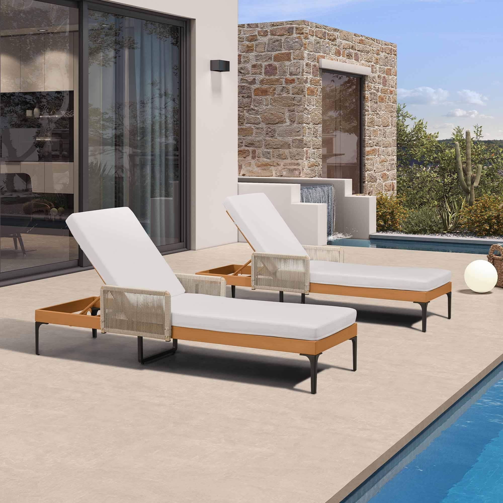 PURPLE LEAF - Outdoor Chaise Lounge Sunbrella Patio Lounge Chair Recliner and Cushion for Poolside Balcony Backyard - White price history on PriceWatchPro