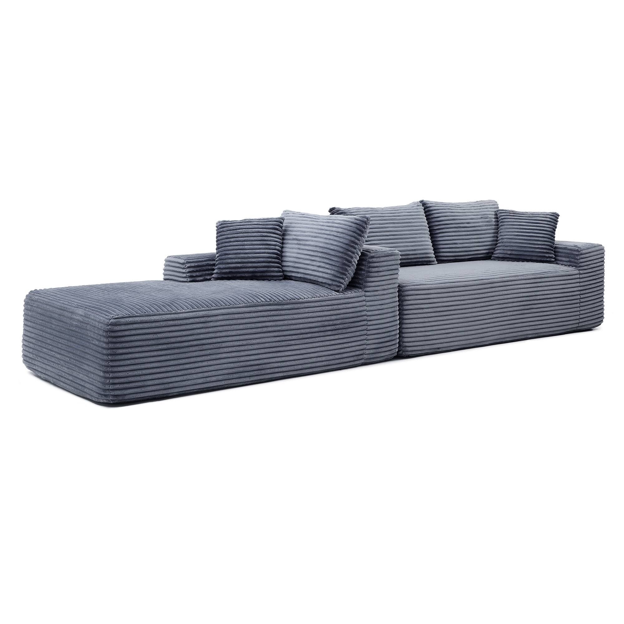Alt View 4. Whisen - Modular L-Shaped Sectional Compressed Sofa with Soft Corduroy and Deep Seats,No Assembly Required-Gray - Gray.