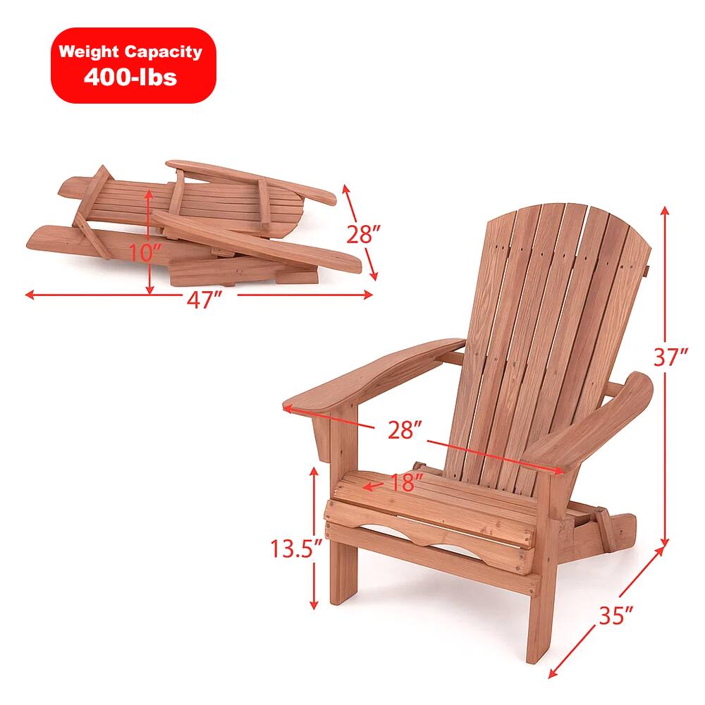 Left. Hivvago - Set of 2 Foldable Adirondack Chairs with Tall Backrests and Extra-Wide Armrests - Brown.