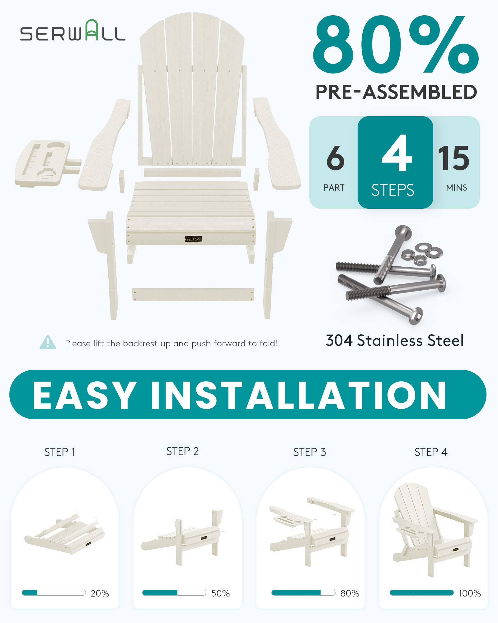 SERWALL Folding Adirondack Chair, Outdoor Adirondack Chairs with 4 in 1 ...