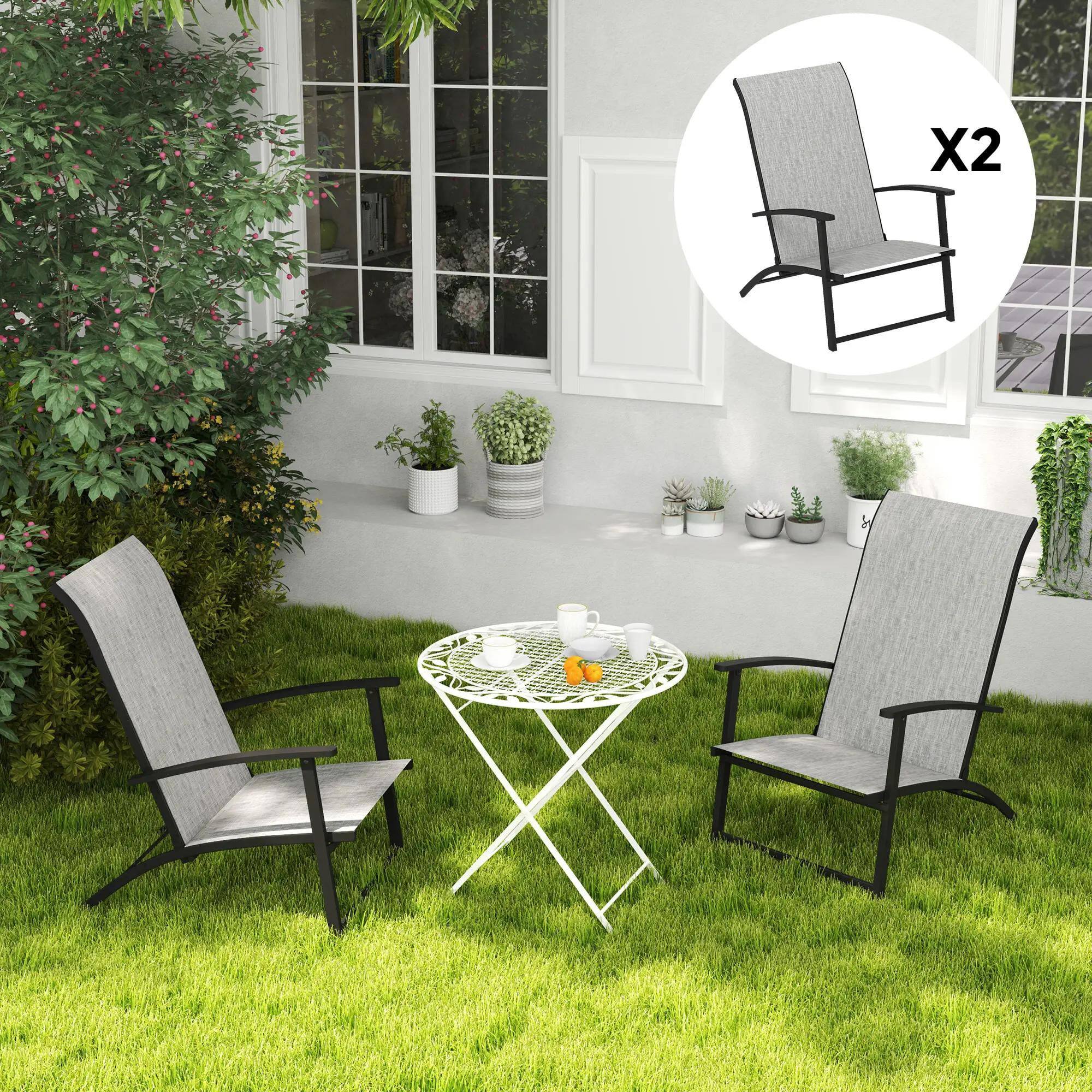 Alt View 1. Resenkos - Resenkos 2-Pack High-Back Dining Chairs with Armrests, Collapsible Patio Seating, Ideal for Outdoor, Gray - Gray.