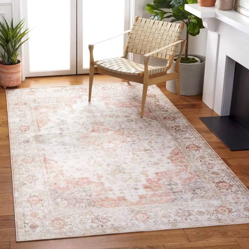 Front. Hivvago - 5 ft. x 8 ft. Traditional Persian Style Washable Boho Light Grey Red Area Rug - Light Grey Red.