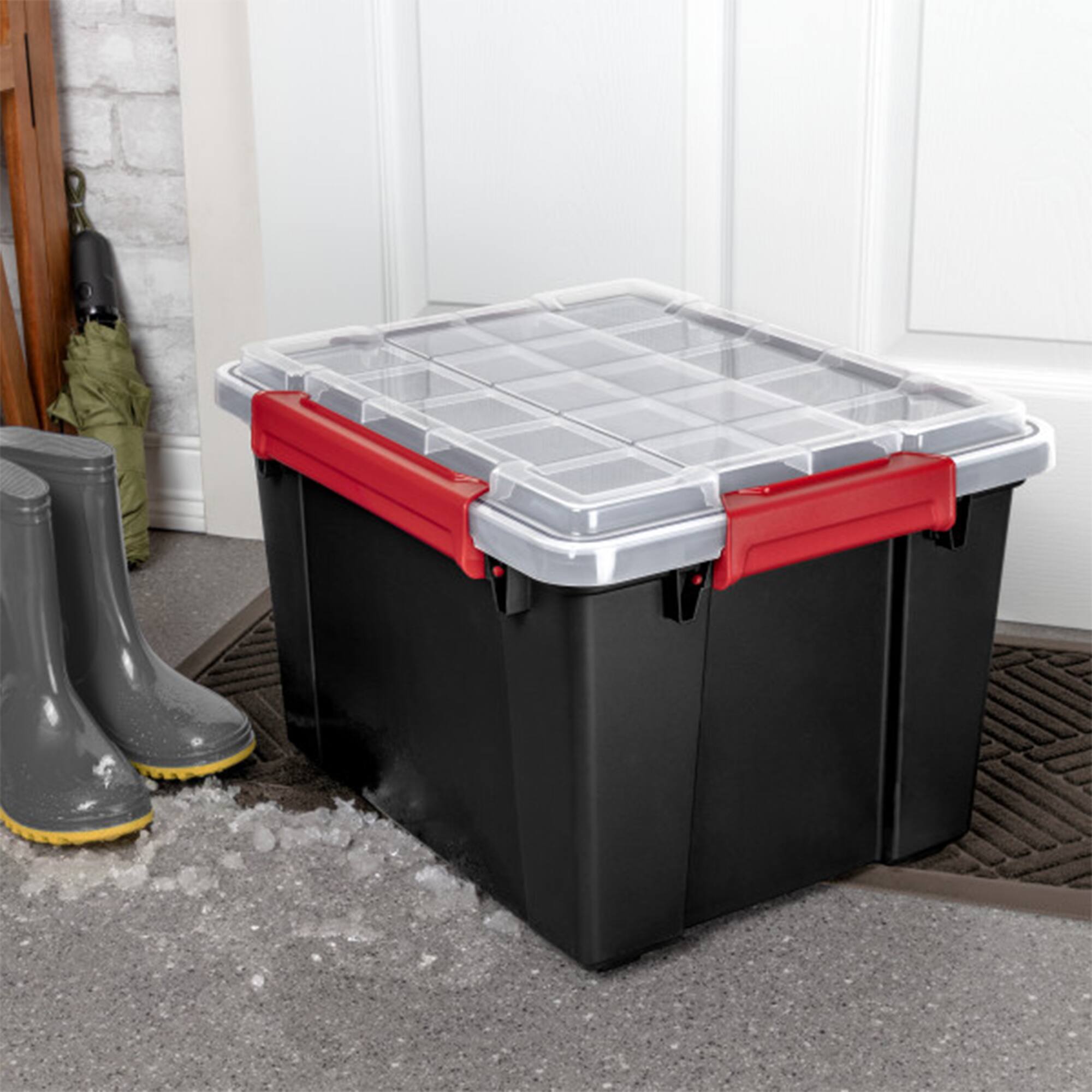 Alt View 4. Sterilite - Sterilite 8.5 Gal Gasket Box, Stackable Storage Container w/ Lid, Black, 4 Pack.