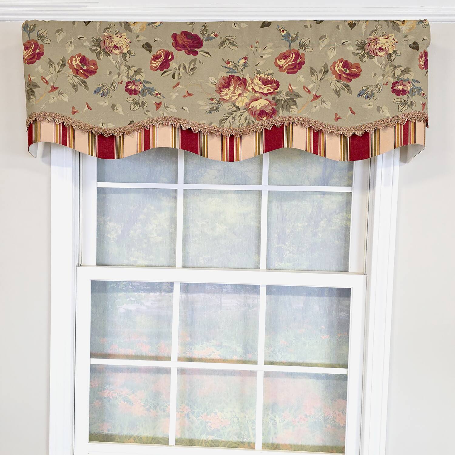 Angle. RLF Home - RLF Home 100% Cotton Lymington Glory  Fully lined Windows Rod Pocket Valance 50" x 16"  Green - Green.