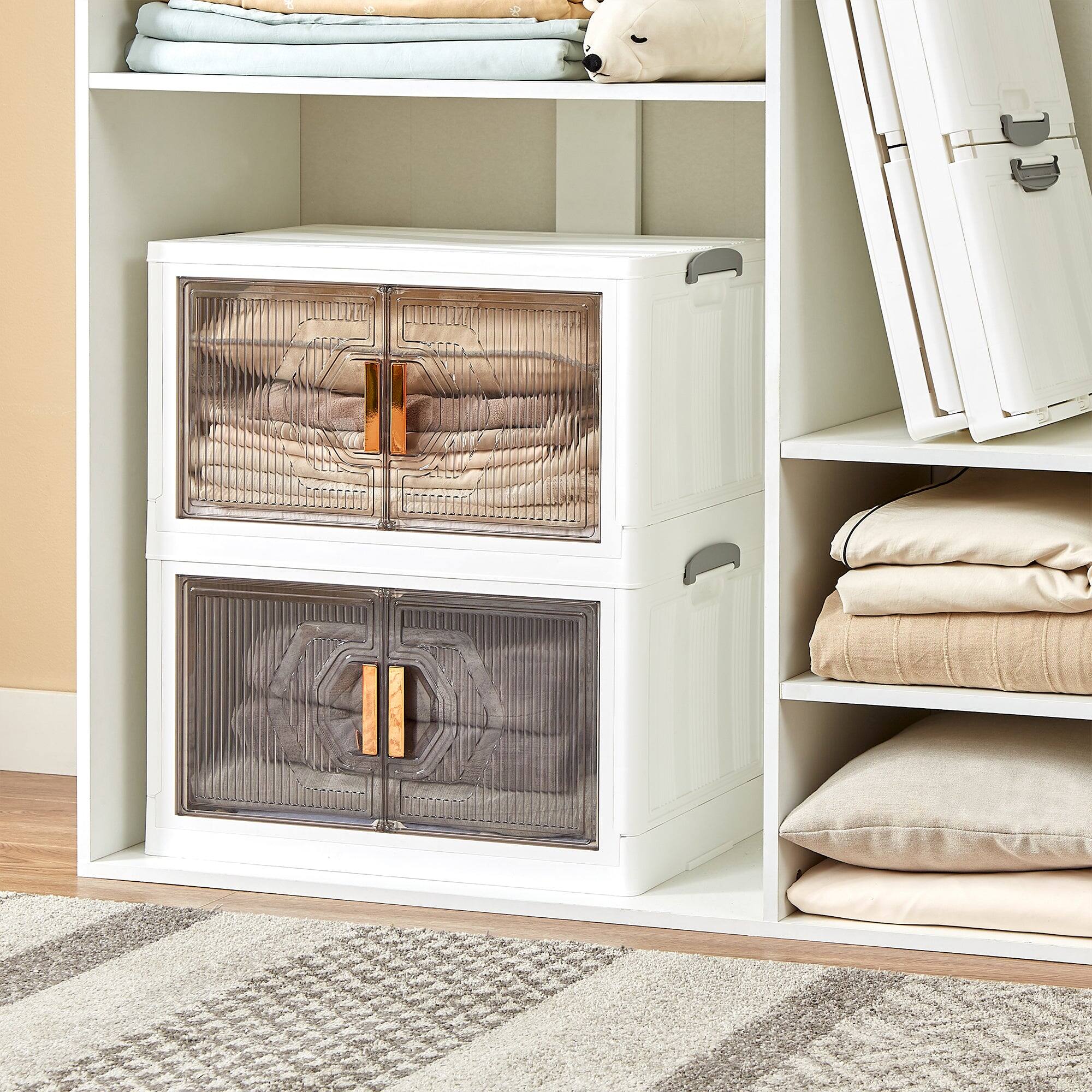 Alt View 2. Vecelo - Stackable Storage Bins with Wheels-72Qt(Single layer) Foldable Storage Cabinet with Doors, 4-Tier Collapsible Organizer - White.