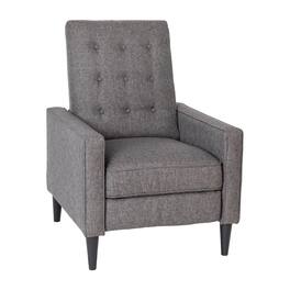 Emma + Oliver - Jules Mid-Century Modern Button Tufted Upholstered Easy Pushback Recliner with Wooden Legs - Gray