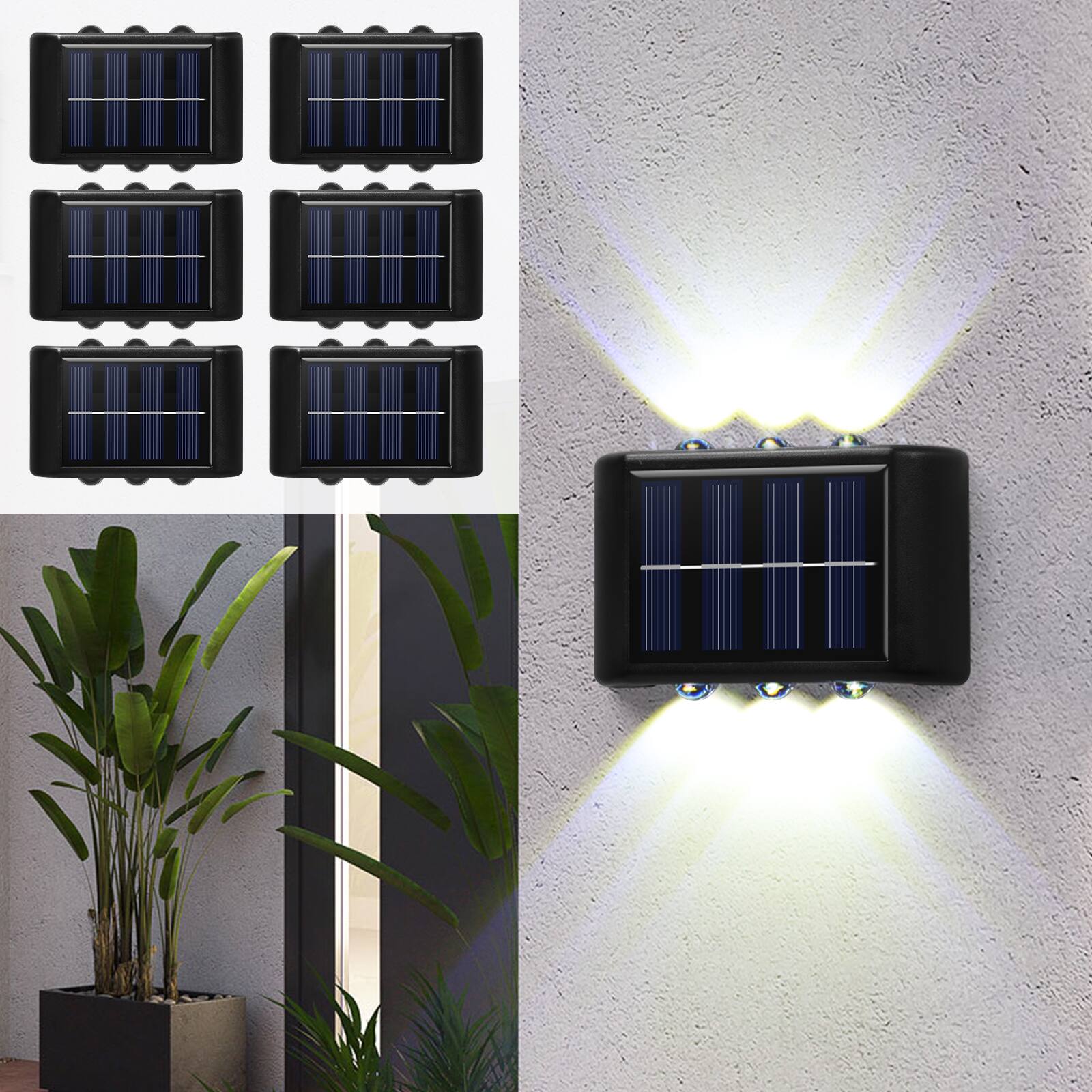 Alt View 1. Oumilen - 6-Pack Solar Wall Washer Lights 3.5In Solar Panel 6LED White Light IP54 Waterproof Outdoor Lights.