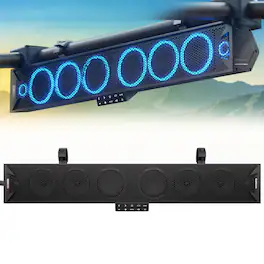 GoHawk - UTV Sound Bar: Waterproof 8-Speaker Bluetooth Speakers System w/ Multicolor LED, 34-Inch for Polaris RZR, Can-Am Marine - Black
