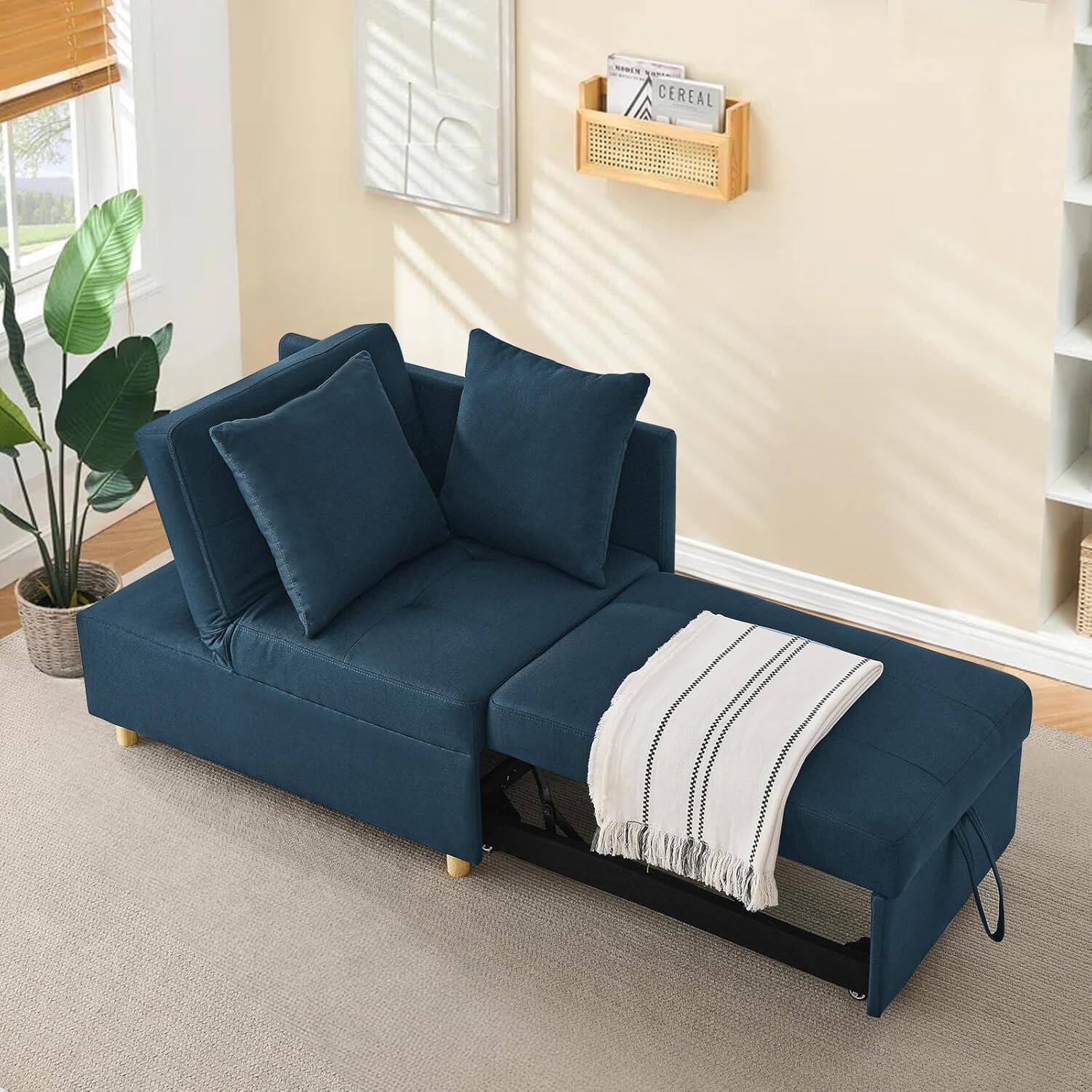 Alt View 3. Trinkets Crazed - 69.7'' Convertible Sleeper Sofa Chair Bed, 3 in 1 Modern Pull Out Bed Sofa with Adjustable Backrest - Blue.
