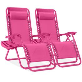 Best Choice Products - Set of 2 Zero Gravity Lounge Chair Recliners for Patio, Pool w/ Cup Holder Tray - Hot Pink - Ultimate Pink