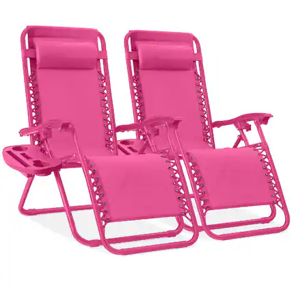 Front. Best Choice Products - Best Choice Products Set of 2 Zero Gravity Lounge Chair Recliners for Patio, Pool w/ Cup Holder Tray - Hot Pink - Ultimate Pink.