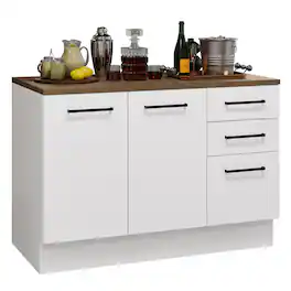 Madesa - Home Bar Cabinet with 2 Doors and 3 Drawers Unit Ideal for Storing Glassware, Drinks, and Utensils – - White