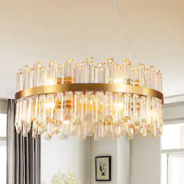 Loheer - Modern Gold Crystal Chandelier, 23.6 in Circular Fixture for Dining and Living Rooms