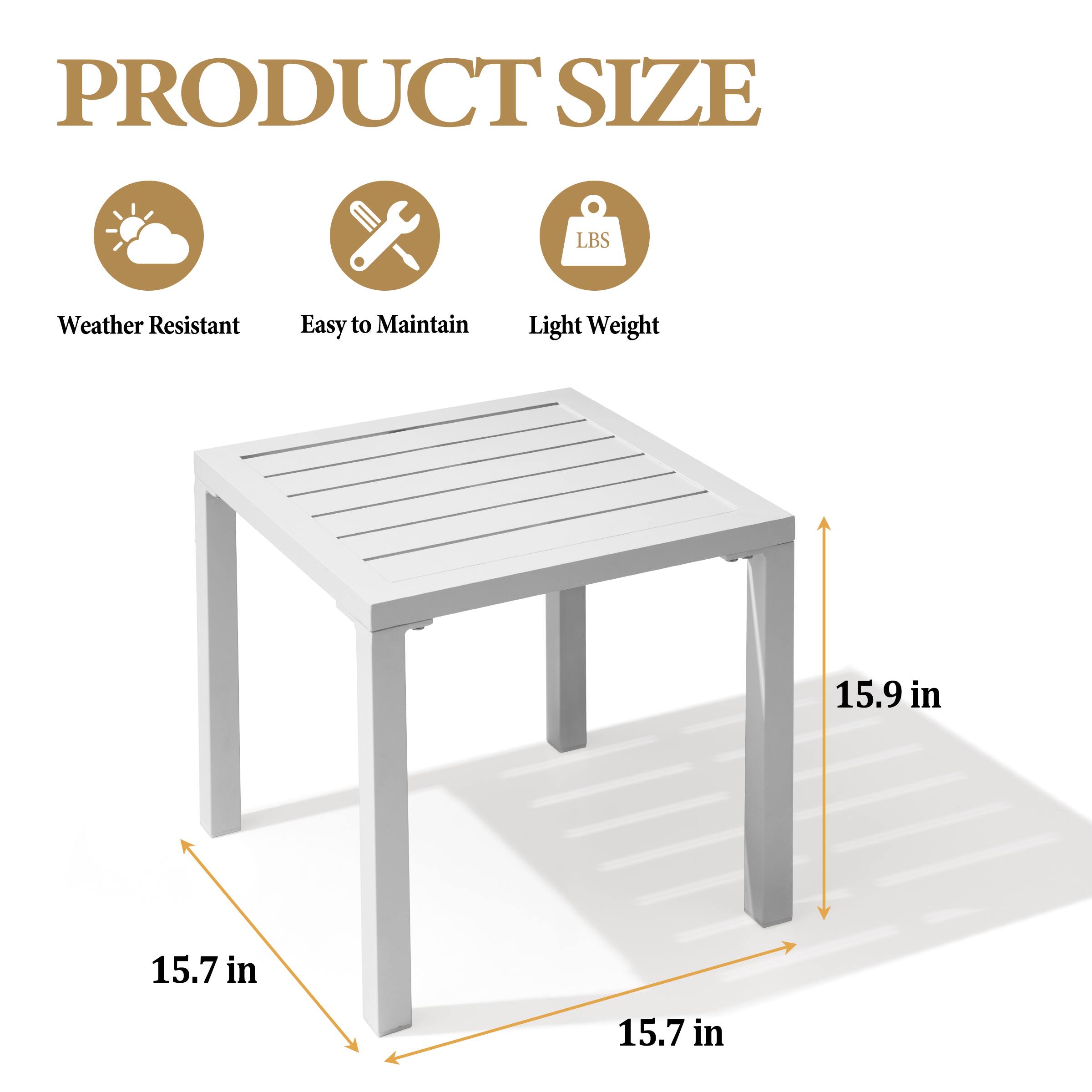 PRODUCT SIZE

- Weather Resistant
- Easy to Maintain
- Light Weight

15.9 in
15.7 in
15.7 in