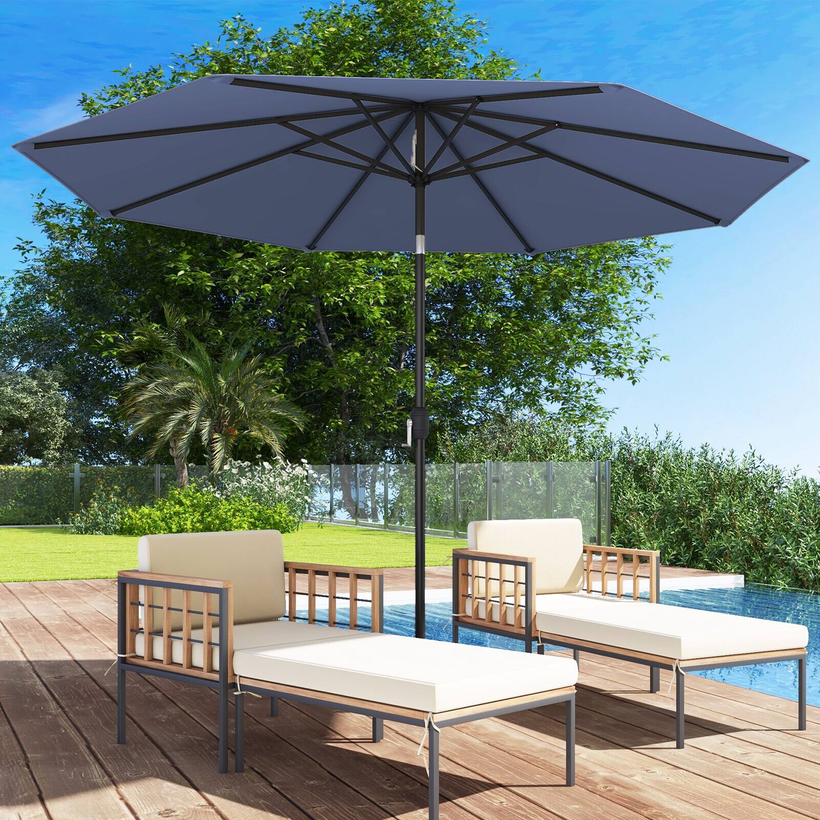Alt View 1. Costway - Costway Outdoor Heavy Duty Market Umbrella with  Tilt Mechanism Crank Handle 8 Sturdy Ribs - Navy.