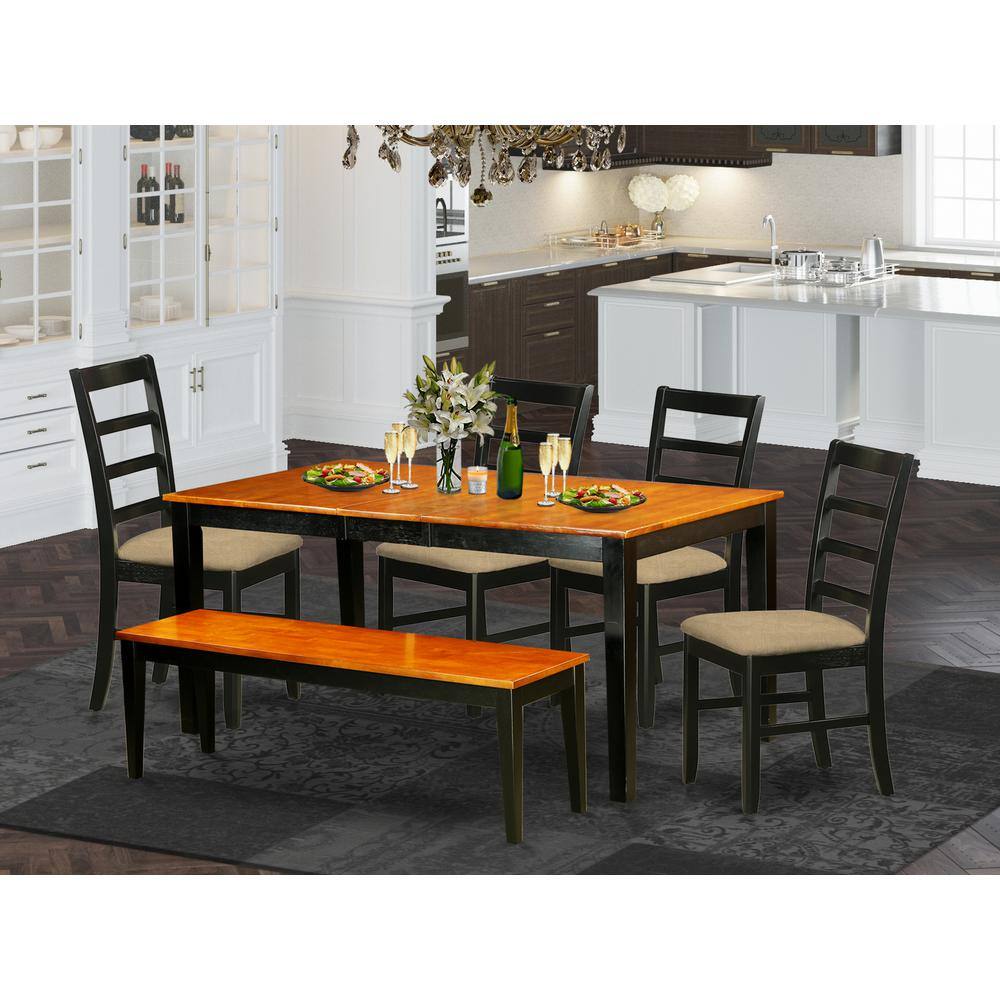 Back. East West Furniture - NIPF6-BCH-C 6-Pc Dining room set with bench-Kitchen Tables and 4 Wood Dining Chairs Plus bench - Black & Cherry.