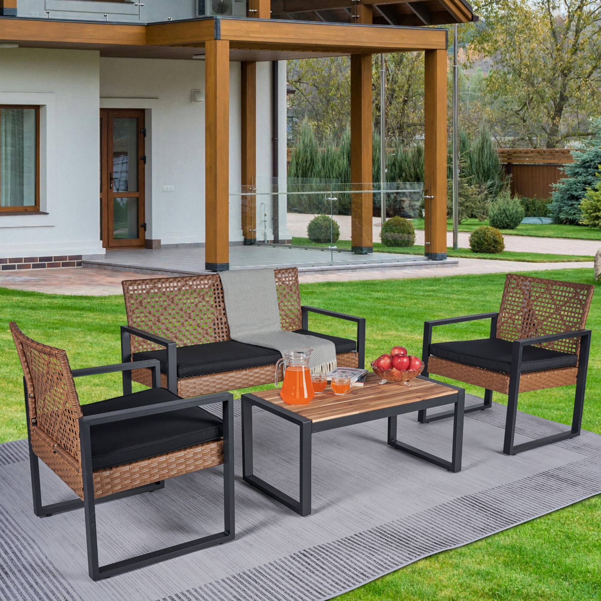 Alt View 1. Ecooso - 4-Piece Outdoor Patio Set with Acacia Wood Table Top - Light Brown.