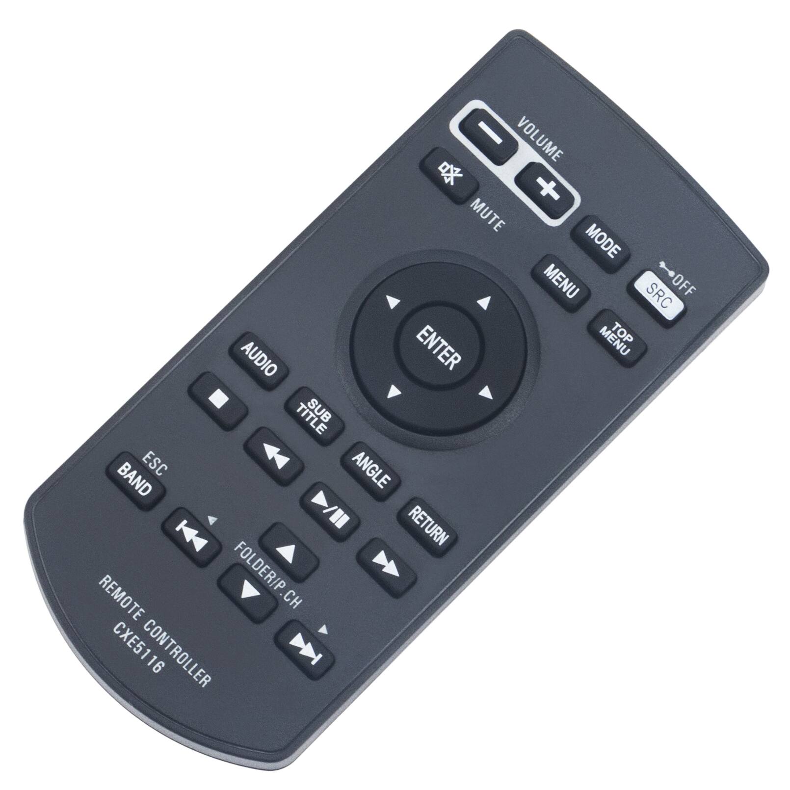 VOLUME + MUTE MODE MENU SRC OFF ENTER MENU AUDIO TITLE SUB ESC ANGLE BAND RETURN REMOTE FOLDER/P.CH .CH CXE5116 CONTROLLER