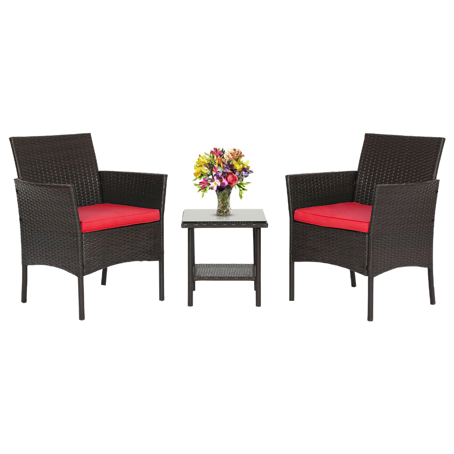 Front. Fabibe - Wicker Outdoor Furniture Patio Furniture Set of 3 Rattan Patio Chairs Outdoor Chairs Patio Conversation Set with... - Brown and Red 3 Pieces.