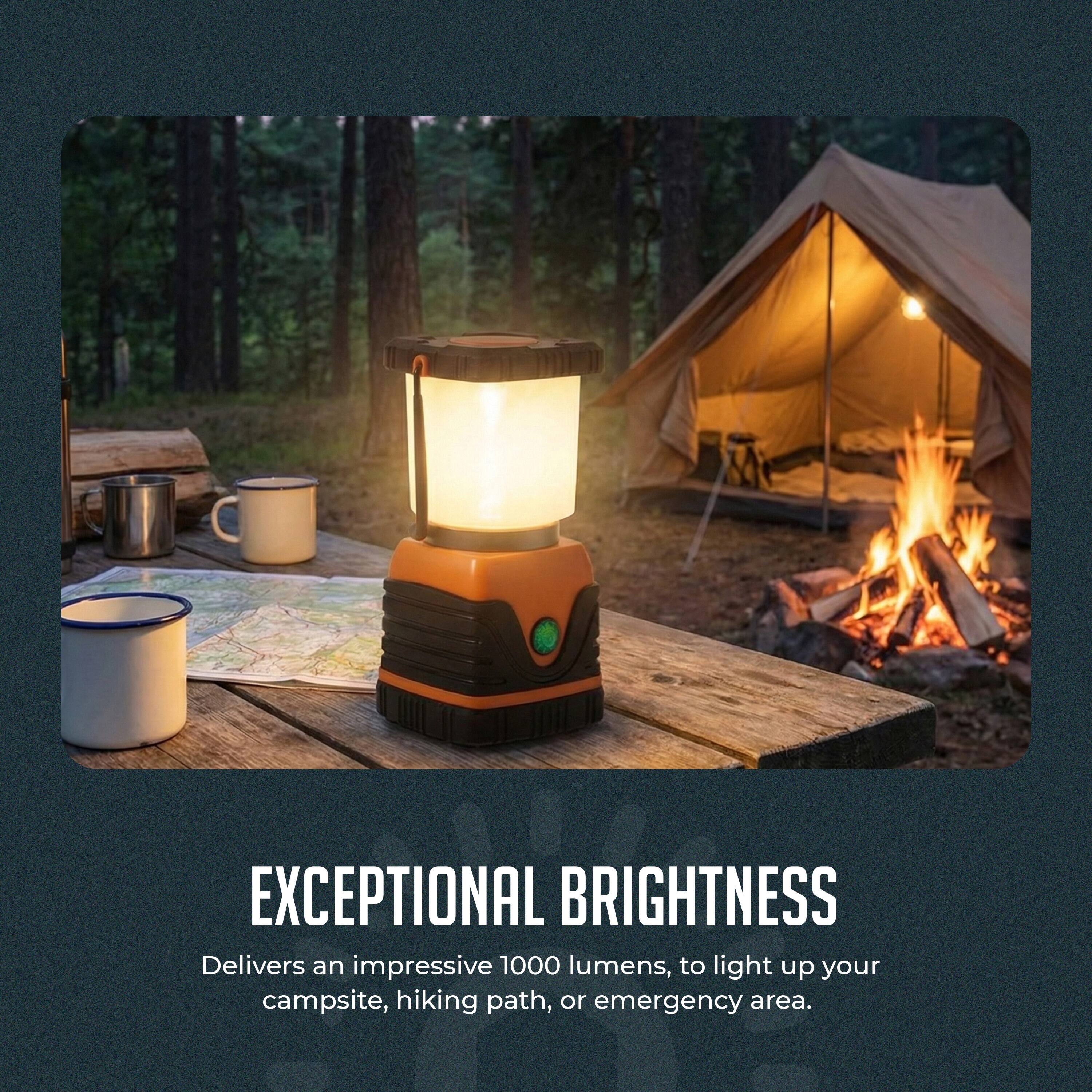 EXCEPTIONAL BRIGHTNESS  
Delivers an impressive 1000 lumens, to light up your campsite, hiking path, or emergency area.