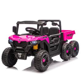 BreeBe - 24V 400W Kids Ride-On 6-Wheel Electric Dump Truck, 4WD, 2.4G Remote, Suspension, Bluetooth, Music, Ages 3-5 - Pink